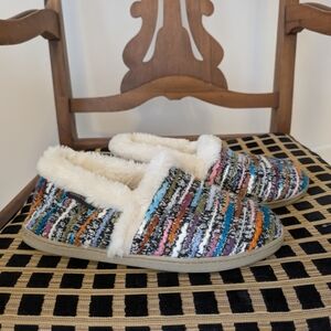 Minnetonka Multicolor Striped Faux-Fur Lined Slippers